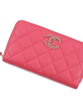 Chanel Wallet Quilted Small Zip CC Logo Caviar Leather